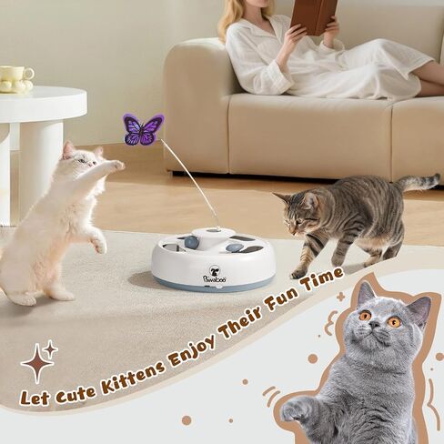 Pawaboo 3-in-1 Automatic Interactive Cat Toy, Electronic Motion Kitten Toy with Fluttering Butterfly Teasers, Track Ball & Random Hide Mouse, USB Rechargeable Cat Teaser Mouse Toys for Indoor Kitties in Kuwait