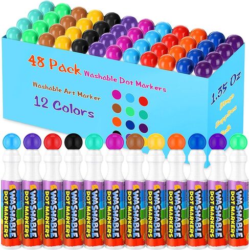 CRTIIN 48 حزمة علامات النقطة القابلة للغسل للأطفال الصغار 1.35 أونصة كبيرة Bingo Daubers يزداد العلامة الفنية القابلة للغسل بالجملة 12 ألوانًا ، لوازم تلوين الرسم للأطفال ، ملواة الطلاء مرحلة ما قبل المدرسة in Saudi Arabia