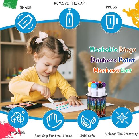 CRTIIN 48 حزمة علامات النقطة القابلة للغسل للأطفال الصغار 1.35 أونصة كبيرة Bingo Daubers يزداد العلامة الفنية القابلة للغسل بالجملة 12 ألوانًا ، لوازم تلوين الرسم للأطفال ، ملواة الطلاء مرحلة ما قبل المدرسة in Saudi Arabia