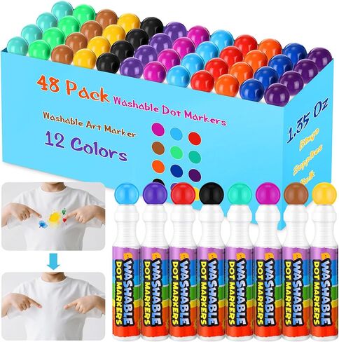 CRTIIN 48 حزمة علامات النقطة القابلة للغسل للأطفال الصغار 1.35 أونصة كبيرة Bingo Daubers يزداد العلامة الفنية القابلة للغسل بالجملة 12 ألوانًا ، لوازم تلوين الرسم للأطفال ، ملواة الطلاء مرحلة ما قبل المدرسة in Saudi Arabia