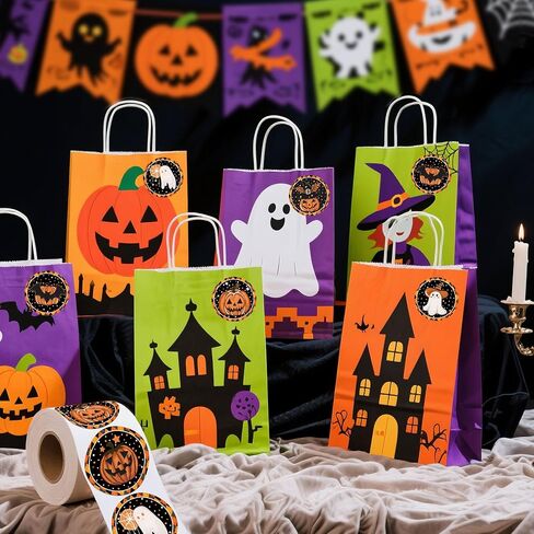 Zawe Halloween Sticker Roll 500pcs 1.5 "Guit Ghosts Evil Pumpkins Self-Defive Round Designs Designe Envelope Seals Label for Fall Party Supplies Deforge Decoration in Kuwait