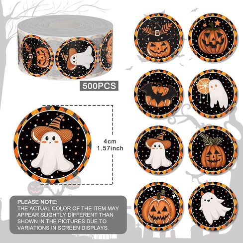 Zawe Halloween Sticker Roll 500pcs 1.5 "Guit Ghosts Evil Pumpkins Self-Defive Round Designs Designe Envelope Seals Label for Fall Party Supplies Deforge Decoration in Kuwait