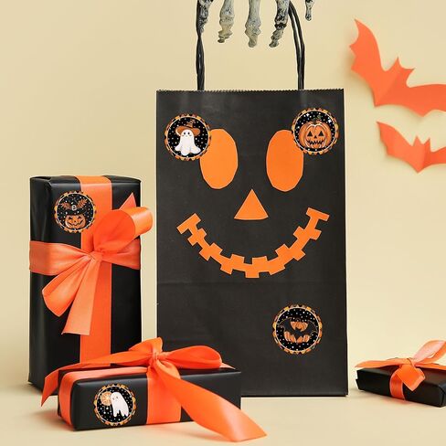 Zawe Halloween Sticker Roll 500pcs 1.5 "Guit Ghosts Evil Pumpkins Self-Defive Round Designs Designe Envelope Seals Label for Fall Party Supplies Deforge Decoration in Kuwait