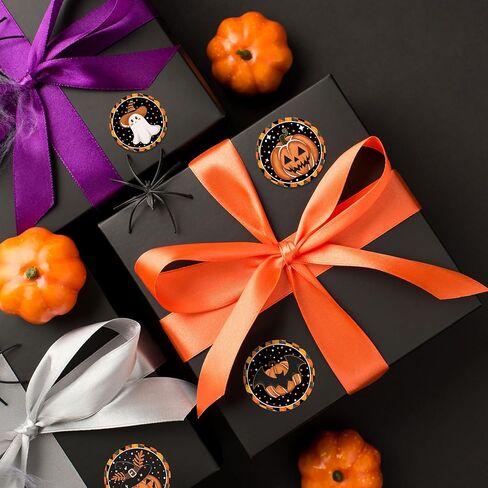 Zawe Halloween Sticker Roll 500pcs 1.5 "Guit Ghosts Evil Pumpkins Self-Defive Round Designs Designe Envelope Seals Label for Fall Party Supplies Deforge Decoration in Kuwait