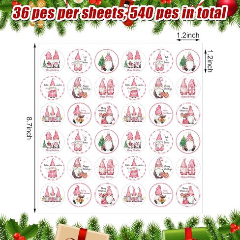 Epakh 540 Pcs Gnome Xmas Envelope Stickers, Merry Christmas Stickers Adhesive Round Xmas Label Tags for Card Holiday Gift Decor, 1.2 Inch(Vivid Style) in Saudi Arabia