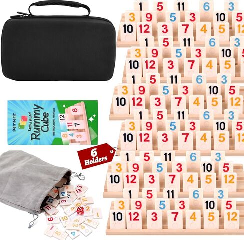 لعبة Rummy Cube Game 6-8 لاعبين مع قضية سفر محمولة ، 214 Melamine Rummy Tiles & 8 حاملي خشبي ، لعبة لوحة استراتيجية الأسرة الكلاسيكية للبالغين أطفال in Kuwait