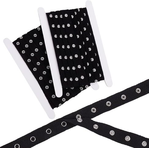 5 Yards White Cotton Fabric Snap Tape Ribbon Metal Hollow Buttons Trim Herringbone Buckle Straps Fastener Eyelet Ring Strips Ribbons for Sewing Making Clothes Garment DIY Craft Supplies in Saudi Arabia