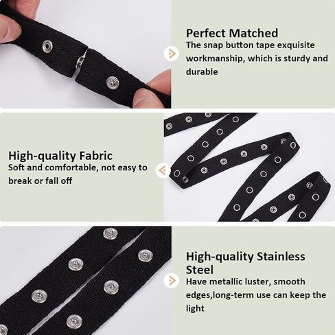 5 Yards White Cotton Fabric Snap Tape Ribbon Metal Hollow Buttons Trim Herringbone Buckle Straps Fastener Eyelet Ring Strips Ribbons for Sewing Making Clothes Garment DIY Craft Supplies in Saudi Arabia