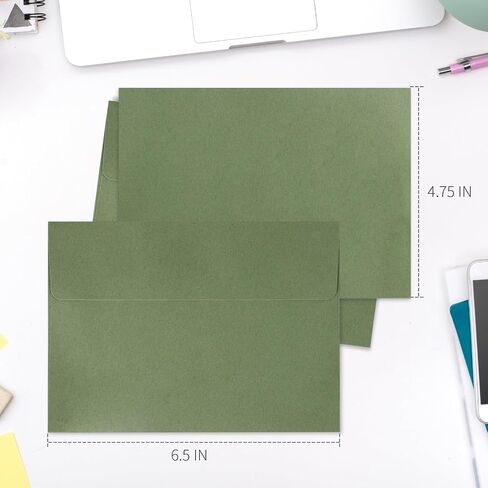 Granhoolm 100 Pack Green 5x7 Occores ، Sage Green A7 Acanges ، 5.25 × 7.25 بوصة ، 120 GSM ورقة سميكة ، ختم ذاتي ، مظاريف بطاقة هدية ، مظروف 5 × 7 للدعوات (5.25 × 7.25 بوصة) in Kuwait