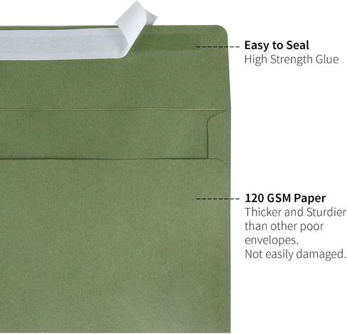 Granhoolm 100 Pack Green 5x7 Occores ، Sage Green A7 Acanges ، 5.25 × 7.25 بوصة ، 120 GSM ورقة سميكة ، ختم ذاتي ، مظاريف بطاقة هدية ، مظروف 5 × 7 للدعوات (5.25 × 7.25 بوصة) in Kuwait