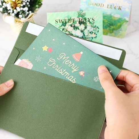 Granhoolm 100 Pack Green 5x7 Occores ، Sage Green A7 Acanges ، 5.25 × 7.25 بوصة ، 120 GSM ورقة سميكة ، ختم ذاتي ، مظاريف بطاقة هدية ، مظروف 5 × 7 للدعوات (5.25 × 7.25 بوصة) in Kuwait