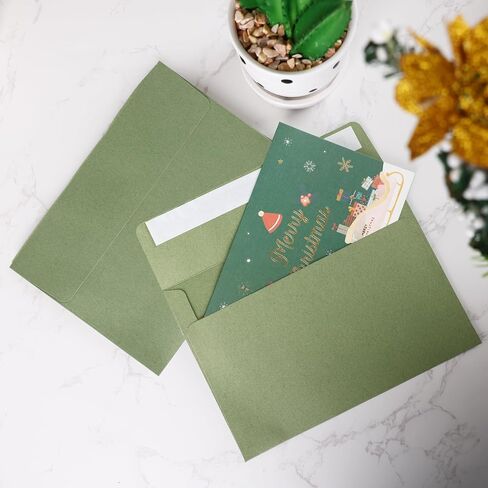 Granhoolm 100 Pack Green 5x7 Occores ، Sage Green A7 Acanges ، 5.25 × 7.25 بوصة ، 120 GSM ورقة سميكة ، ختم ذاتي ، مظاريف بطاقة هدية ، مظروف 5 × 7 للدعوات (5.25 × 7.25 بوصة) in Kuwait