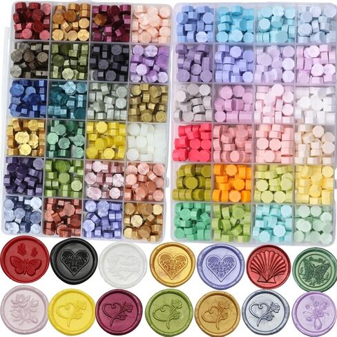 1250 Pcs Assorted Color Sealing Wax Beads Bulk - 48 Colors Wax Seal Pellets Kit for Stamp Seals, Wedding Invitations, Envelope Sealing, DIY Crafts - Multicolor Pellets for Gift Ideas (A, 48) in Kuwait