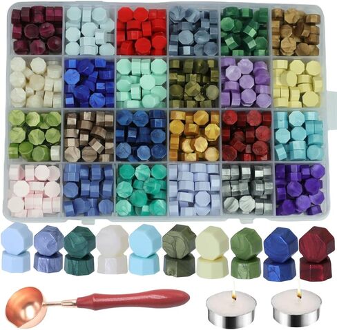 1250 Pcs Assorted Color Sealing Wax Beads Bulk - 48 Colors Wax Seal Pellets Kit for Stamp Seals, Wedding Invitations, Envelope Sealing, DIY Crafts - Multicolor Pellets for Gift Ideas (A, 48) in Kuwait