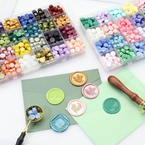 1250 Pcs Assorted Color Sealing Wax Beads Bulk - 48 Colors Wax Seal Pellets Kit for Stamp Seals, Wedding Invitations, Envelope Sealing, DIY Crafts - Multicolor Pellets for Gift Ideas (A, 48) in Kuwait