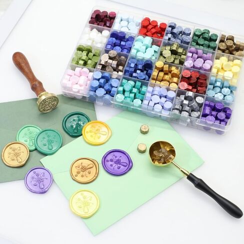 1250 Pcs Assorted Color Sealing Wax Beads Bulk - 48 Colors Wax Seal Pellets Kit for Stamp Seals, Wedding Invitations, Envelope Sealing, DIY Crafts - Multicolor Pellets for Gift Ideas (A, 48) in Kuwait
