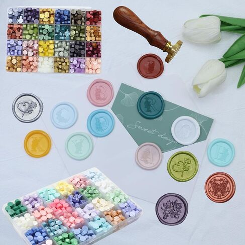 1250 Pcs Assorted Color Sealing Wax Beads Bulk - 48 Colors Wax Seal Pellets Kit for Stamp Seals, Wedding Invitations, Envelope Sealing, DIY Crafts - Multicolor Pellets for Gift Ideas (A, 48) in Kuwait