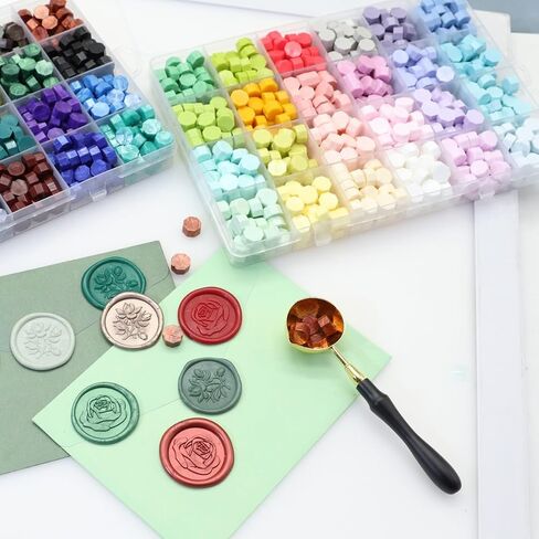 1250 Pcs Assorted Color Sealing Wax Beads Bulk - 48 Colors Wax Seal Pellets Kit for Stamp Seals, Wedding Invitations, Envelope Sealing, DIY Crafts - Multicolor Pellets for Gift Ideas (A, 48) in Kuwait