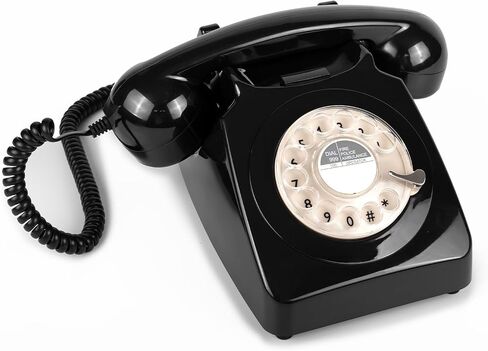 746 Rotary 1970s-style Retro Landline Phone - Curly Cord, Authentic Bell Ring (Mustard) in Kuwait