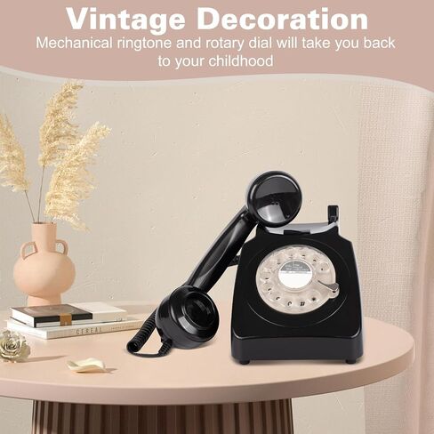 746 Rotary 1970s-style Retro Landline Phone - Curly Cord, Authentic Bell Ring (Mustard) in Kuwait