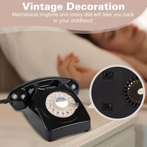 746 Rotary 1970s-style Retro Landline Phone - Curly Cord, Authentic Bell Ring (Mustard) in Kuwait