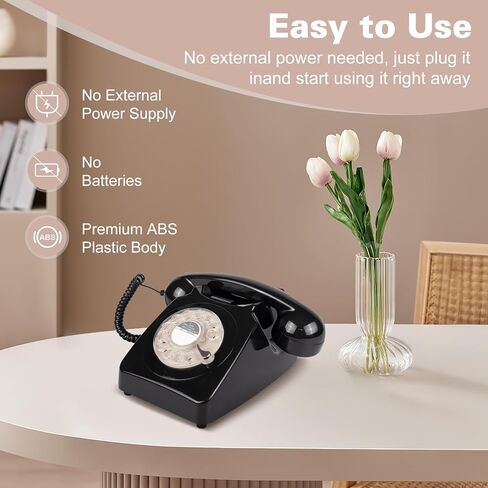 746 Rotary 1970s-style Retro Landline Phone - Curly Cord, Authentic Bell Ring (Mustard) in Kuwait