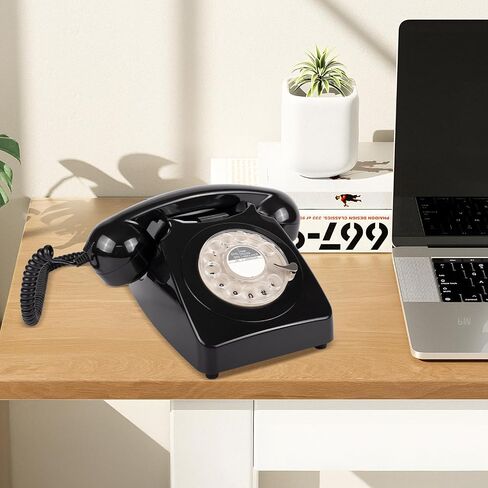 746 Rotary 1970s-style Retro Landline Phone - Curly Cord, Authentic Bell Ring (Mustard) in Kuwait