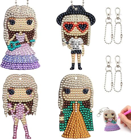 Lustriona Cute Keychain Taylor Diamond Art Kits Taylor Gifts for Women Taylor Merch 4 Pcs Acrylic Key Chains for Women Diamond Painting Kit for Adults in Saudi Arabia