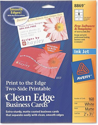 Avery 8869 Print-to-The-Edge True Print Business Cards, Inkjet, 2x3 1/2, Wht, 160/Pk in Kuwait