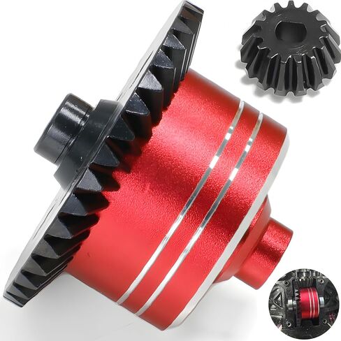 7075 Aluminum Differential Case with 45# Hardened Steel Differential Spur Gear and Bevel Gear, Diff Case and Gear Set Replacement for #54875 Upgraded Parts for 1/10 Tamiya XV02 TT02 TT02B RC Car Red in Saudi Arabia