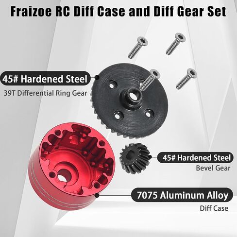 7075 Aluminum Differential Case with 45# Hardened Steel Differential Spur Gear and Bevel Gear, Diff Case and Gear Set Replacement for #54875 Upgraded Parts for 1/10 Tamiya XV02 TT02 TT02B RC Car Red in Saudi Arabia