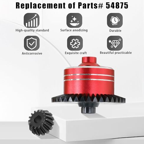 7075 Aluminum Differential Case with 45# Hardened Steel Differential Spur Gear and Bevel Gear, Diff Case and Gear Set Replacement for #54875 Upgraded Parts for 1/10 Tamiya XV02 TT02 TT02B RC Car Red in Saudi Arabia
