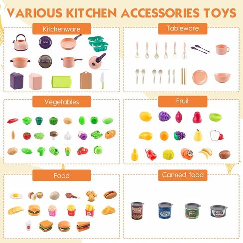 200Pcs Mini Play Kitchen Accessories for Kids, Pretend Cooking Playset with Cookware, Tableware & 2 Fruit Sets, Learning Gift for Girls, Boys, Toddlers, Pink in Kuwait