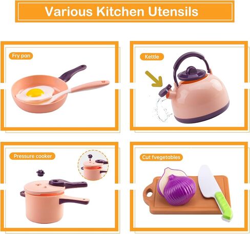 200Pcs Mini Play Kitchen Accessories for Kids, Pretend Cooking Playset with Cookware, Tableware & 2 Fruit Sets, Learning Gift for Girls, Boys, Toddlers, Pink in Kuwait