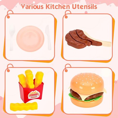 200Pcs Mini Play Kitchen Accessories for Kids, Pretend Cooking Playset with Cookware, Tableware & 2 Fruit Sets, Learning Gift for Girls, Boys, Toddlers, Pink in Kuwait
