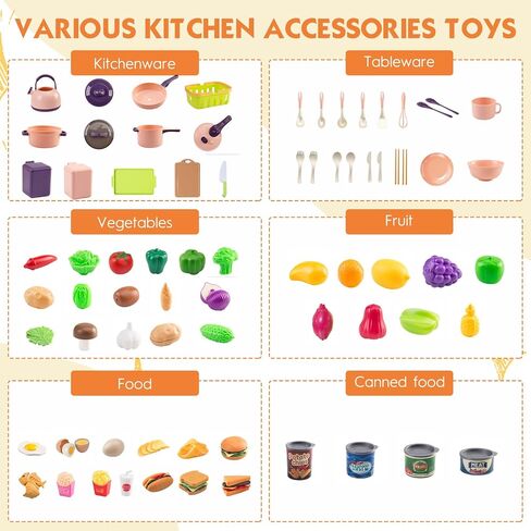 200Pcs Mini Play Kitchen Accessories for Kids, Pretend Cooking Playset with Cookware, Tableware & 2 Fruit Sets, Learning Gift for Girls, Boys, Toddlers, Pink in Kuwait
