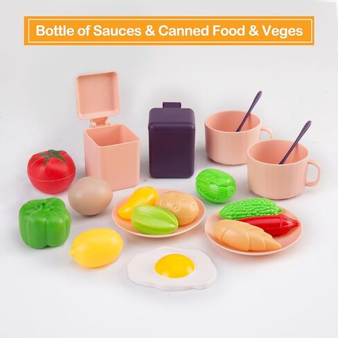 200Pcs Mini Play Kitchen Accessories for Kids, Pretend Cooking Playset with Cookware, Tableware & 2 Fruit Sets, Learning Gift for Girls, Boys, Toddlers, Pink in Kuwait
