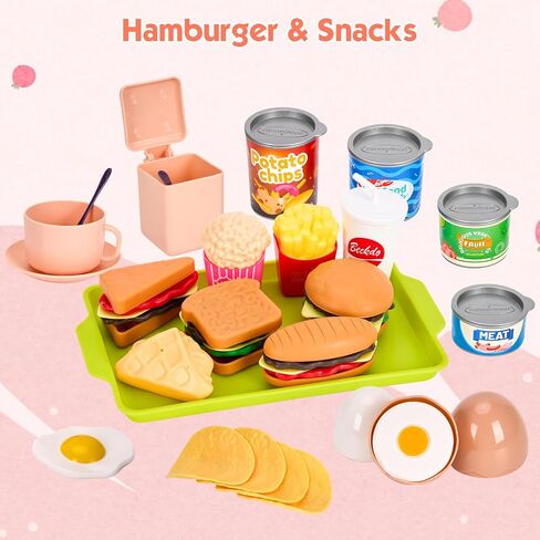 200Pcs Mini Play Kitchen Accessories for Kids, Pretend Cooking Playset with Cookware, Tableware & 2 Fruit Sets, Learning Gift for Girls, Boys, Toddlers, Pink in Kuwait