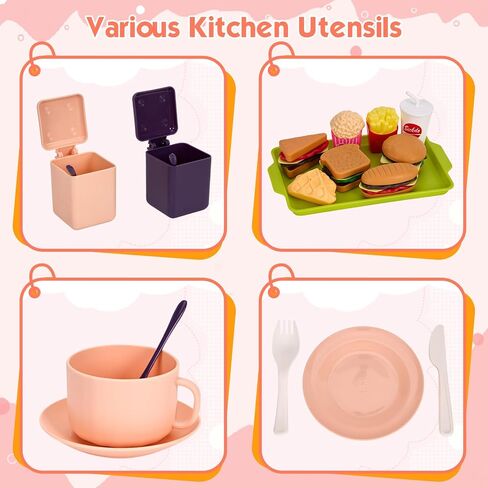 200Pcs Mini Play Kitchen Accessories for Kids, Pretend Cooking Playset with Cookware, Tableware & 2 Fruit Sets, Learning Gift for Girls, Boys, Toddlers, Pink in Kuwait