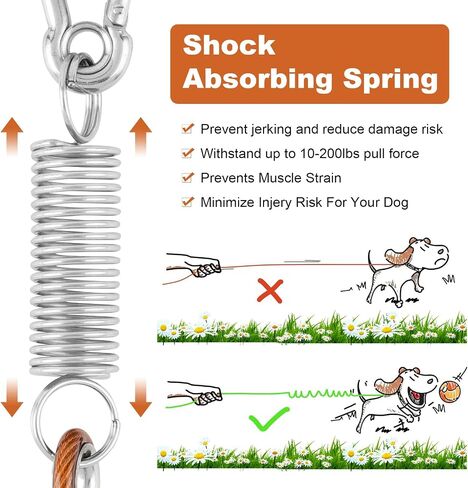 Coos Beni Chew-Resistant Dog Tie-Out Cable – Heavy-Duty Leash with Spring Shock Absorber and 360° Swivel Hook – Ideal for Yard, Camping, Beach, Outdoor Running (Copper, 10FT) in Saudi Arabia
