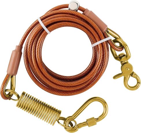 Coos Beni Chew-Resistant Dog Tie-Out Cable – Heavy-Duty Leash with Spring Shock Absorber and 360° Swivel Hook – Ideal for Yard, Camping, Beach, Outdoor Running (Copper, 10FT) in Saudi Arabia