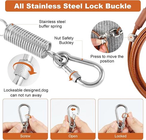 Coos Beni Chew-Resistant Dog Tie-Out Cable – Heavy-Duty Leash with Spring Shock Absorber and 360° Swivel Hook – Ideal for Yard, Camping, Beach, Outdoor Running (Copper, 10FT) in Saudi Arabia