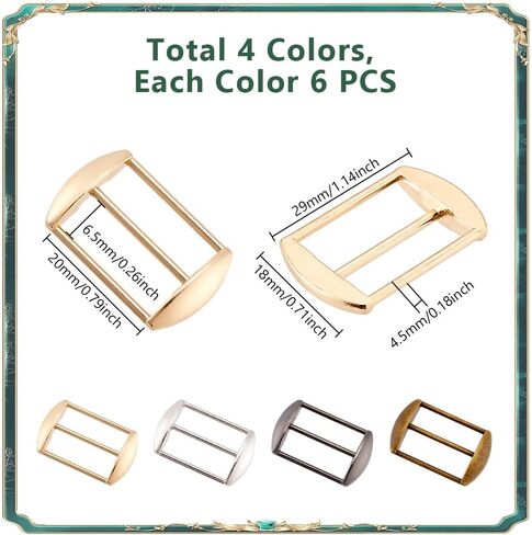 Ahandmaker 24pcs سبيكة تري-غريد شرائح الابازيم ، 4 ألوان مستطيل كاب كاب ضابط الأزرار Tri-Glide الأزرار in Saudi Arabia