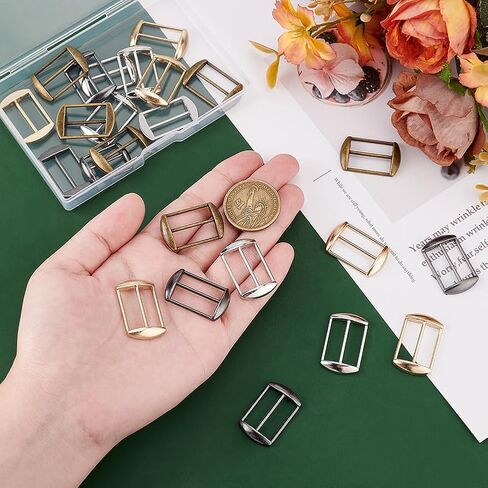 Ahandmaker 24pcs سبيكة تري-غريد شرائح الابازيم ، 4 ألوان مستطيل كاب كاب ضابط الأزرار Tri-Glide الأزرار in Saudi Arabia
