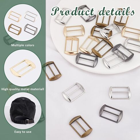 Ahandmaker 24pcs سبيكة تري-غريد شرائح الابازيم ، 4 ألوان مستطيل كاب كاب ضابط الأزرار Tri-Glide الأزرار in Saudi Arabia