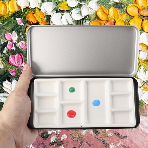 Travel Watercolor Palette, Portable Ceramic Palette 9 Well, Watercolor Palette with Lid, Empty Wet Palette Metal Paint Box with Porcelain Palettes(White Box) in Kuwait