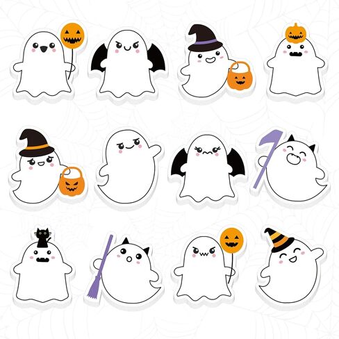 Whaline 24 Packs Halloween Sticky Notes Cute Boo Ghost Notepads 12 Designs Trick or Treat Reminder Memo Pads for Annotating Books Office Study Supplies in Saudi Arabia