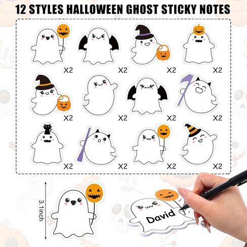 Whaline 24 Packs Halloween Sticky Notes Cute Boo Ghost Notepads 12 Designs Trick or Treat Reminder Memo Pads for Annotating Books Office Study Supplies in Saudi Arabia