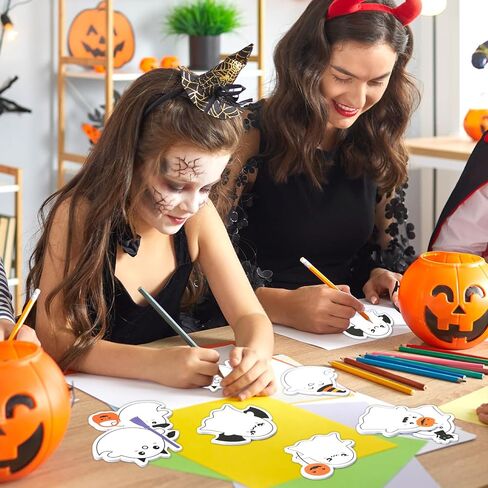 Whaline 24 Packs Halloween Sticky Notes Cute Boo Ghost Notepads 12 Designs Trick or Treat Reminder Memo Pads for Annotating Books Office Study Supplies in Saudi Arabia