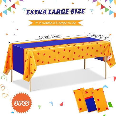 Oudain 3 PCS ANIME موضوع tablecloth 108 × 54 بوصة على طاولة الرسوم المتحركة يغطي قطعة قماش طاولة صفراء اللون الأزرق والأحمر لزينة حفلة عيد الميلاد in Saudi Arabia